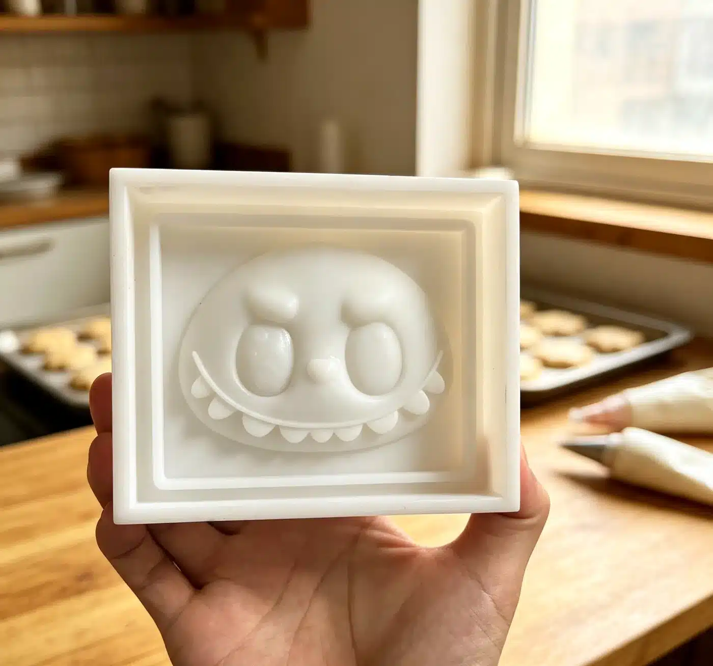 Custom silicone candle mold showing flexible Shore A cavity for wax demolding